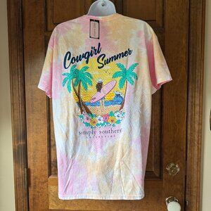 NWT Simply Southern Pink/Orange Tie Dyed "Cowgirl Summer" Short Sleeve Tee Large